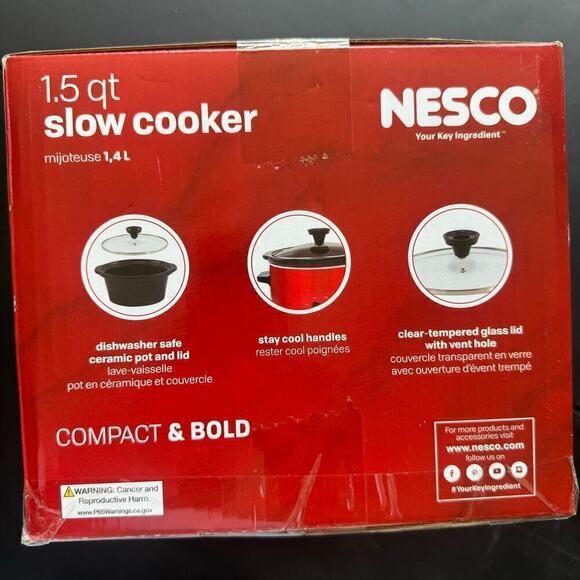NWT NESCO 1.5QT Oval Slow Cooker Metallic Red Dishwasher Safe Ceramic Pot - Picture 3 of 5